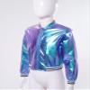 Aislor Kids Girls Shiny Baseball Jacket Long Sleeve Sparkle Metallic Zipper Bomber Jacket Coat Outerwear Clubwear Colorful 12 Years view 4