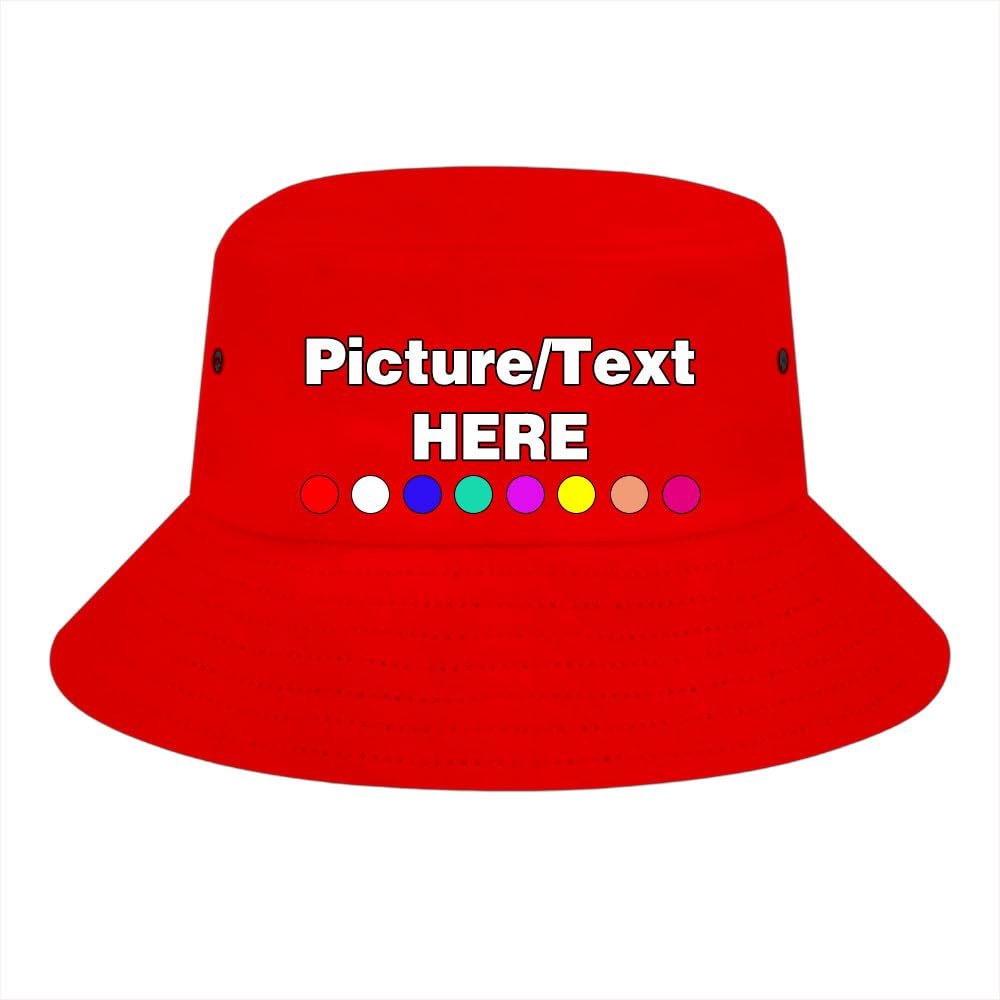 Custom Bucket Hat Personalized Name&Picture Sun Cap for Beach Travel Outdoor, Red