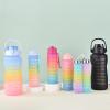 BXFYANSDH Creative gradient color three-piece set of plastic cups with double drink spouts stickers portable outdoor sports water bottle with large capacity view 3