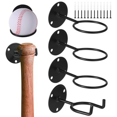 Chewtoyo Baseball Bat Holders Set, 4 Packs Baseball & Bat Wall Organizer Racks with Screws & Expansion Tubes, Heavy-Duty Baseball Storage Hooks, Baseball Wall Mount Holders