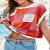 XINWEIZZ Womens Cap Sleeve Tops Trendy Color Block Tank Top Loose Fit Crew Neck Knit Casual Sweater Spring Summer Tops Red view 3