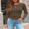 AUTOMET Women's Ribbed Long Sleeve Basic Top - Soft Stretch Crewneck Shirt for Work & Casual Coffee XL view 2