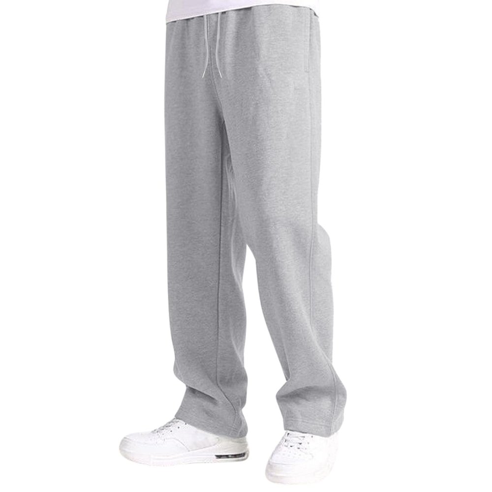 Men's Baggy Sweatpants Fleece Straight Leg Casual Pants Elastic Waist Athletic Workout Jogger Sweat Pants Fall Winter
