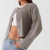 NUFIWI Women Y2k Knit Crop Cardigan Button Down Open Front Lightweight Shrug Sweater Long Sleeve Knitted Cropped Outwear(Casual Light Gray,S) view 2