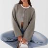 NUFIWI Women Y2k Knit Crop Cardigan Button Down Open Front Lightweight Shrug Sweater Long Sleeve Knitted Cropped Outwear(Casual Light Gray,S) view 3