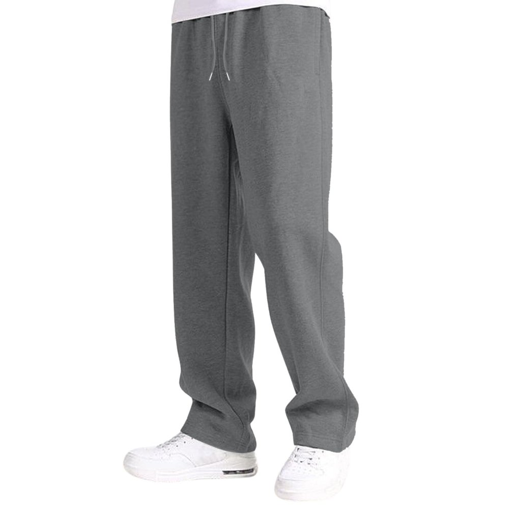 Men's Baggy Sweatpants Fleece Straight Leg Casual Pants Elastic Waist Athletic Workout Jogger Sweat Pants Fall Winter