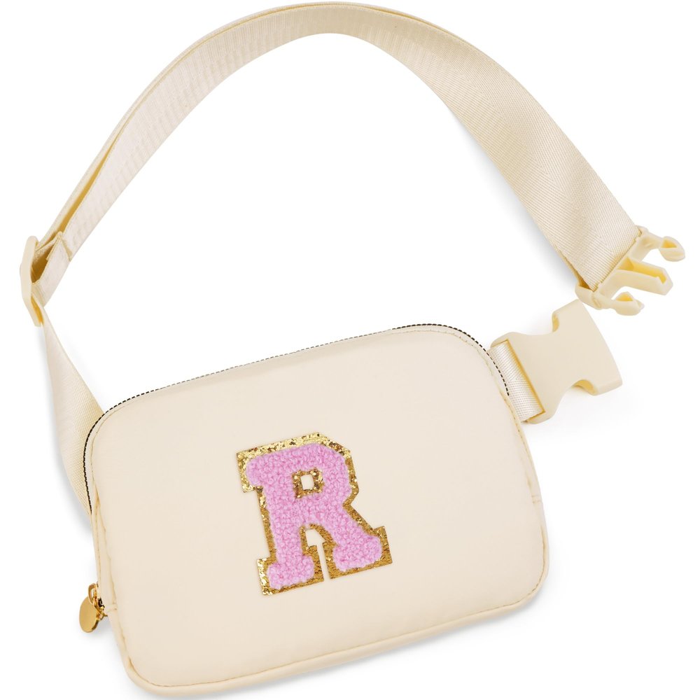 Uygafly Belt Bag Fanny Pack Crossbody Bags with Initials Letter Patch Cute Stuff Birthday Gifts for Teenager Girls Trendy Stuff for Teens | Khaki,R