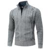 AKuVoL Men's Zipper Sweater no Hood Cardigan Cable Knit Long Sleeve Stand Collar Full Zipper Outerwear Light Grey S view 1