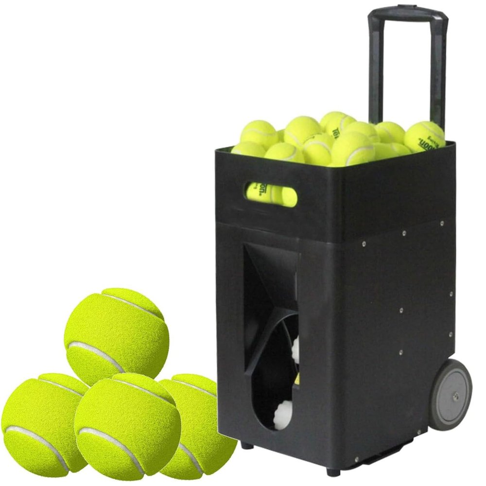 Dfdieratve Automatic Tennis Ball Launcher, Portable Tennis Ball Machine Adjustable Launching Angle, Speed, Rotation Frequency, 50 Large Capacity, for Beginners Solo Training Sports