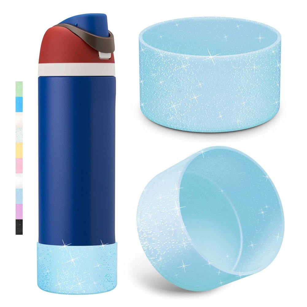 2PCS Glitter Silicone Boot for Owala Water Bottle 24 oz 32 oz 40 oz, Anti-Slip Protective Sleeve for Owala Twist,FreeSip and Flip Stainless Steel Water Bottle, BPA-Free, Dishwasher Safe, Accessories
