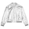 JEYPINMI Kids Girls Bomber Jacket Long Sleeve Jazz Dance Crop Top Zipper Coat Outerwear Sparkle Clubwear Silver 8 Years view 2