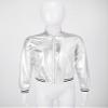 JEYPINMI Kids Girls Bomber Jacket Long Sleeve Jazz Dance Crop Top Zipper Coat Outerwear Sparkle Clubwear Silver 8 Years view 4