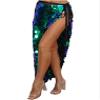 Oyolan Women's Halloween Belly Dance Long Hip Skirts Sparkly Sequin Lace-Up Mermaid Hip Scarf Skirt Green X-Large view 2