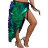 Oyolan Women's Halloween Belly Dance Long Hip Skirts Sparkly Sequin Lace-Up Mermaid Hip Scarf Skirt Green X-Large view 3
