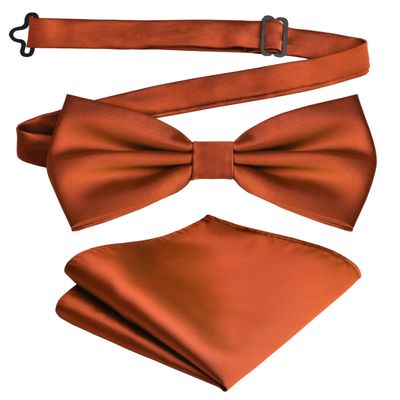 Branduce Rust Bow Tie and Pocket Square Set for Men Wedding Silk Pre-tied Adjustable Bow tie Handkerchief (BB01-33)