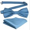 Branduce Mens Dusty Blue Bow Tie and Pocket Square Set for Wedding Silk Pre-tied Adjustable Bow tie Handkerchief (BB01-35) view 1