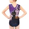 FOR U DESIGNS Girls' One-Piece Swimwear Black Purple Cat Pumpkin Print Halloween Bathing Suit Size 9-10 Cute One Piece Swimsuit for Teen Girls Padded Swimming Suit view 2