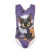 FOR U DESIGNS Sleeveless Swimming Suits for Little Girls Halloween Bathing Suit V Neck One Piece Swimsuit Girls' Athletic Swimwear Size 9-10 Cat Print view 1