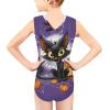 FOR U DESIGNS Sleeveless Swimming Suits for Little Girls Halloween Bathing Suit V Neck One Piece Swimsuit Girls' Athletic Swimwear Size 9-10 Cat Print view 2