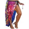 Oyolan Women's Halloween Belly Dance Long Hip Skirts Sparkly Sequin Lace-Up Mermaid Hip Scarf Skirt Gold X-Large view 4
