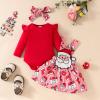 Honganda Newborn Baby Girl Christmas Outfit Long Sleeve Romper+Gingerbread Santa Suspender Skirt+Headband 3Pcs Clothes (Red, 3-6 Months) view 2