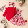 Honganda Newborn Baby Girl Christmas Outfit Long Sleeve Romper+Gingerbread Santa Suspender Skirt+Headband 3Pcs Clothes (Red, 3-6 Months) view 3