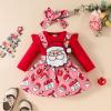 Honganda Newborn Baby Girl Christmas Outfit Long Sleeve Romper+Gingerbread Santa Suspender Skirt+Headband 3Pcs Clothes (Red, 3-6 Months) view 4