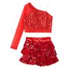JEYPINMI Kids Girls Jazz Latin Ballroom Performance Costume 2 Piece Dance Outfit Sequin Ballet Dance Clothes Set Red 14 Years view 2