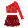 JEYPINMI Kids Girls Jazz Latin Ballroom Performance Costume 2 Piece Dance Outfit Sequin Ballet Dance Clothes Set Red 14 Years view 3