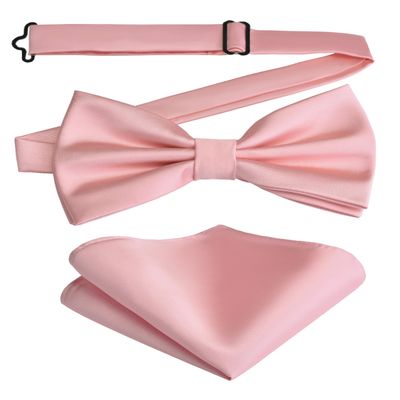 Branduce Mens Dusty Pink Bow Tie and Pocket Square Set for Wedding Silk Pre-tied Adjustable Bow tie Handkerchief (BB01-36)