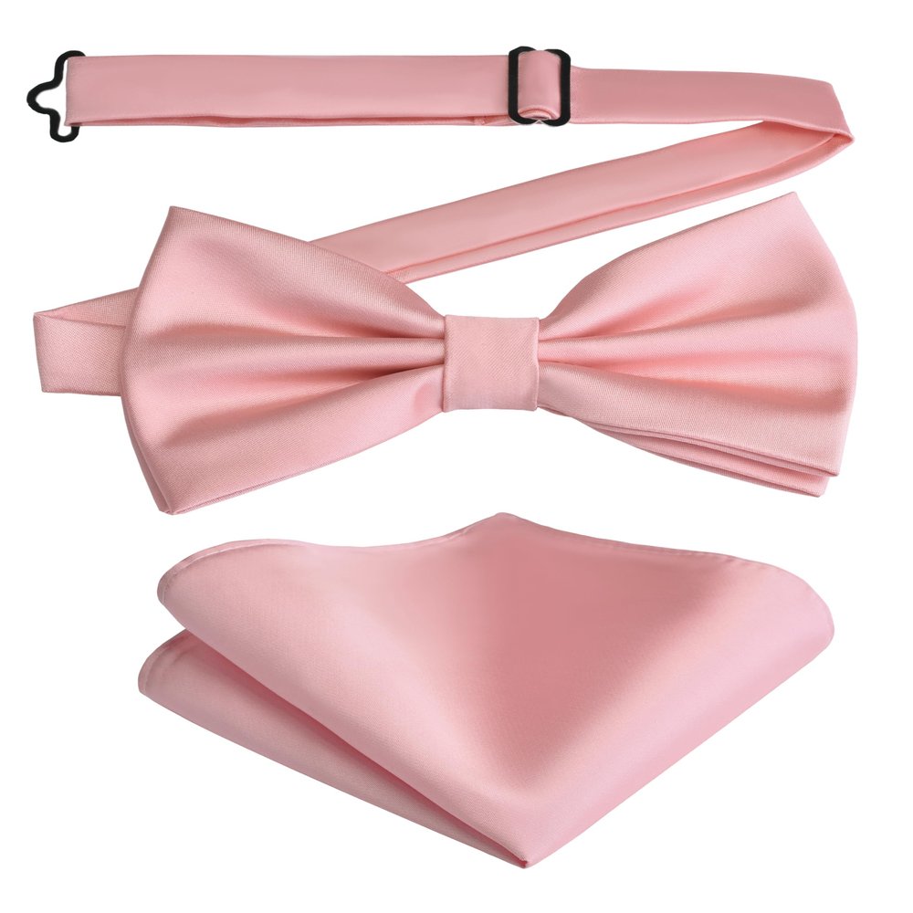 Branduce Mens Dusty Pink Bow Tie and Pocket Square Set for Wedding Silk Pre-tied Adjustable Bow tie Handkerchief (BB01-36)