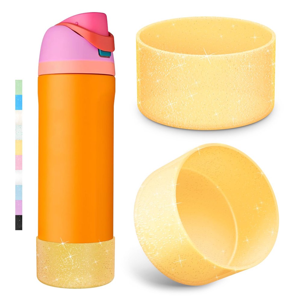 2PCS Glitter Silicone Boot for Owala Water Bottle 24 oz 32 oz 40 oz, Anti-Slip Protective Sleeve for Owala Twist,FreeSip and Flip Stainless Steel Water Bottle, BPA-Free, Dishwasher Safe, Accessories