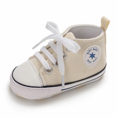 KKIIDDSS Unisex Baby Girls Boys Canvas High-top Shoes, Newborn Infant Anti-Slip Soft Sole Frist Walking Sneakers (A03/Beige,6-12 Months