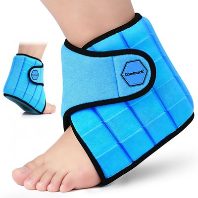 Comfpack Ankle Ice Pack Wrap, 2 Hours Long Lasting Cold Therapy for Swelling, Sprained Ankle, Achilles Tendonitis, Plantar Fasciitis Relief, Heel Pain, Reusable Ice Wrap for Surgery Recovery