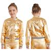JEYPINMI Kids Girls Bomber Jacket Long Sleeve Jazz Dance Crop Top Zipper Coat Outerwear Sparkle Clubwear Gold 8 Years view 1