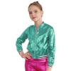FEESHOW Girls Boys Sequined Metallic Bomber Jacket Zip Up Coat Outerwear for Hip Hop Jazz Sports Diaco Party Wear Blue Green 14 Years view 2