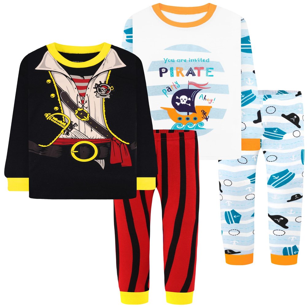 DAUGHTER QUEEN Boys Pajamas 18-24 Months Pirate Ship PJs 100% Cotton Long Sleeve Pj Sets Baby Toddler Sleepwear Pirate Jammies Sleeping Clothes Outfits 18m/Mo 24m/Mth