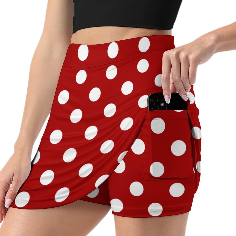 TVCATYE Polka Dots Red White Print Shorts Skirt Womens Golf Skort Light Proof Trouser Skirts High Waist Single Pocket A Line Exercise Skorts, Small