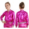 JEYPINMI Kids Girls Bomber Jacket Long Sleeve Jazz Dance Crop Top Zipper Coat Outerwear Sparkle Clubwear Rose 8 Years view 1