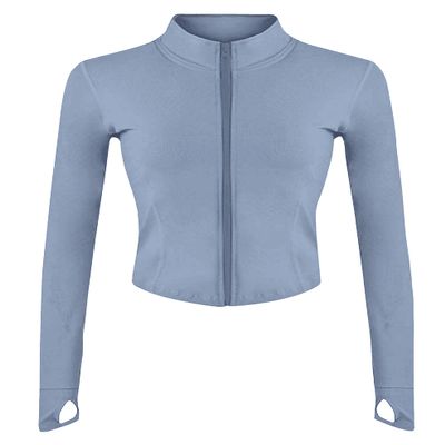 Lviefent Womens Lightweight Full Zip Running Track Jacket Workout Slim Fit Yoga Sportwear with Thumb Holes (Blue-L)