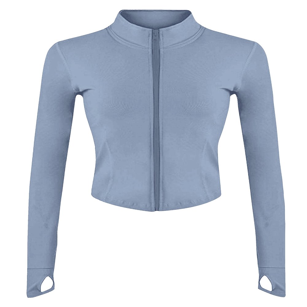 Lviefent Womens Lightweight Full Zip Running Track Jacket Workout Slim Fit Yoga Sportwear with Thumb Holes (Blue-L)