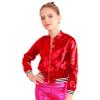 FEESHOW Girls Boys Sequined Metallic Bomber Jacket Zip Up Coat Outerwear for Hip Hop Jazz Sports Diaco Party Wear Red 12 Years view 2
