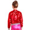 FEESHOW Girls Boys Sequined Metallic Bomber Jacket Zip Up Coat Outerwear for Hip Hop Jazz Sports Diaco Party Wear Red 12 Years view 3