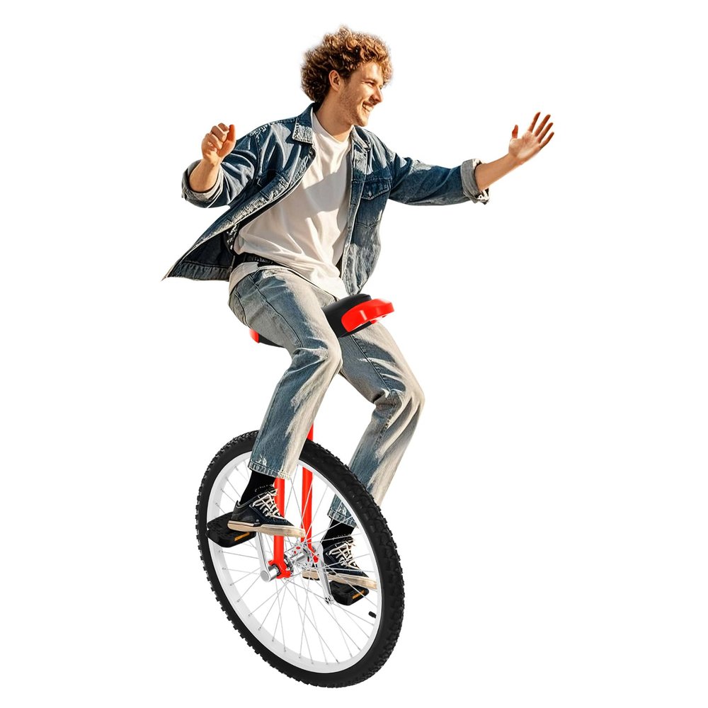 16/24 Inch Wheel Unicycle with Steel Rim, Unicycle Electric Wheel Skidproof Mountain Tire Cycling Sports Exercise with Adjustable Seat, Adults Kids Outdoor Sports Fitness Exercise Tool (24Inch Red)
