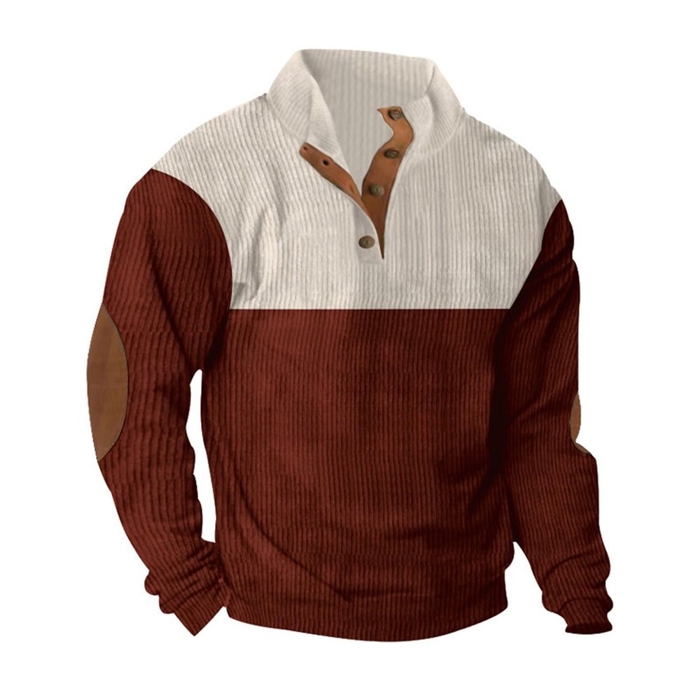 MGWTFZDL Men's Adult Wine Waffle Checkered Modern Fitted Henley Neck Long Sleeve Zipper Pullover Corduroy Sweater