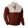 MGWTFZDL Men's Adult Wine Waffle Checkered Modern Fitted Henley Neck Long Sleeve Zipper Pullover Corduroy Sweater view 1