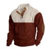 MGWTFZDL Men's Adult Wine Waffle Checkered Modern Fitted Henley Neck Long Sleeve Zipper Pullover Corduroy Sweater view 2