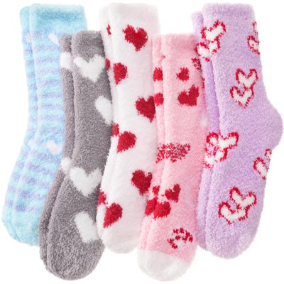 Anlisim Womens Fuzzy Socks Cozy Fluffy Winter Cabin Slipper Warm Fleece Soft Thick Comfy Socks(One Size, Heart shape)