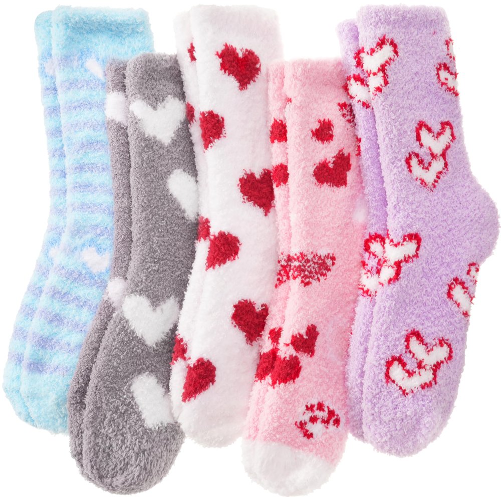 Anlisim Womens Fuzzy Socks Cozy Fluffy Winter Cabin Slipper Warm Fleece Soft Thick Comfy Socks(One Size, Heart shape)