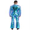 Sinleey Mens Shiny Metallic Disco Party Jumpsuit Full Body Bodysuit Flare Pants Bell-bottoms Hippie Rompers Blue Medium view 2